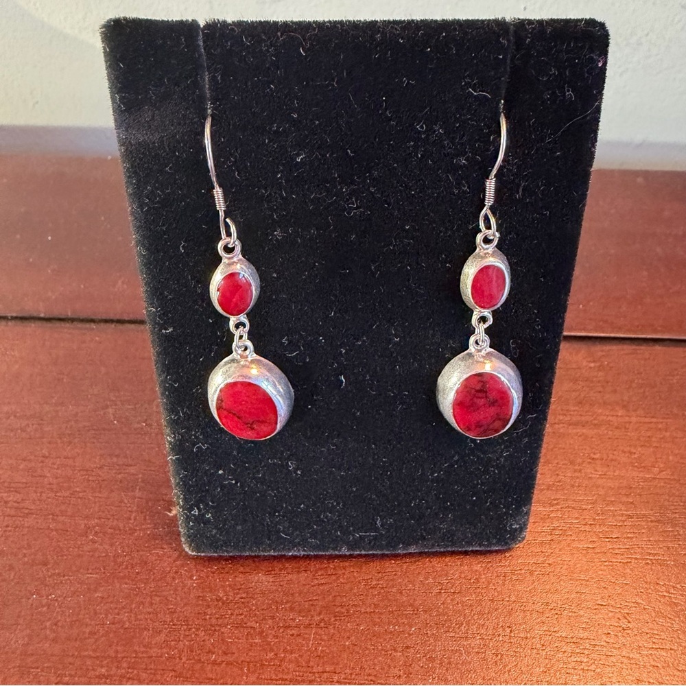 STERLING SILVER MEDITERRANEAN CORAL WIRE EARRINGS
